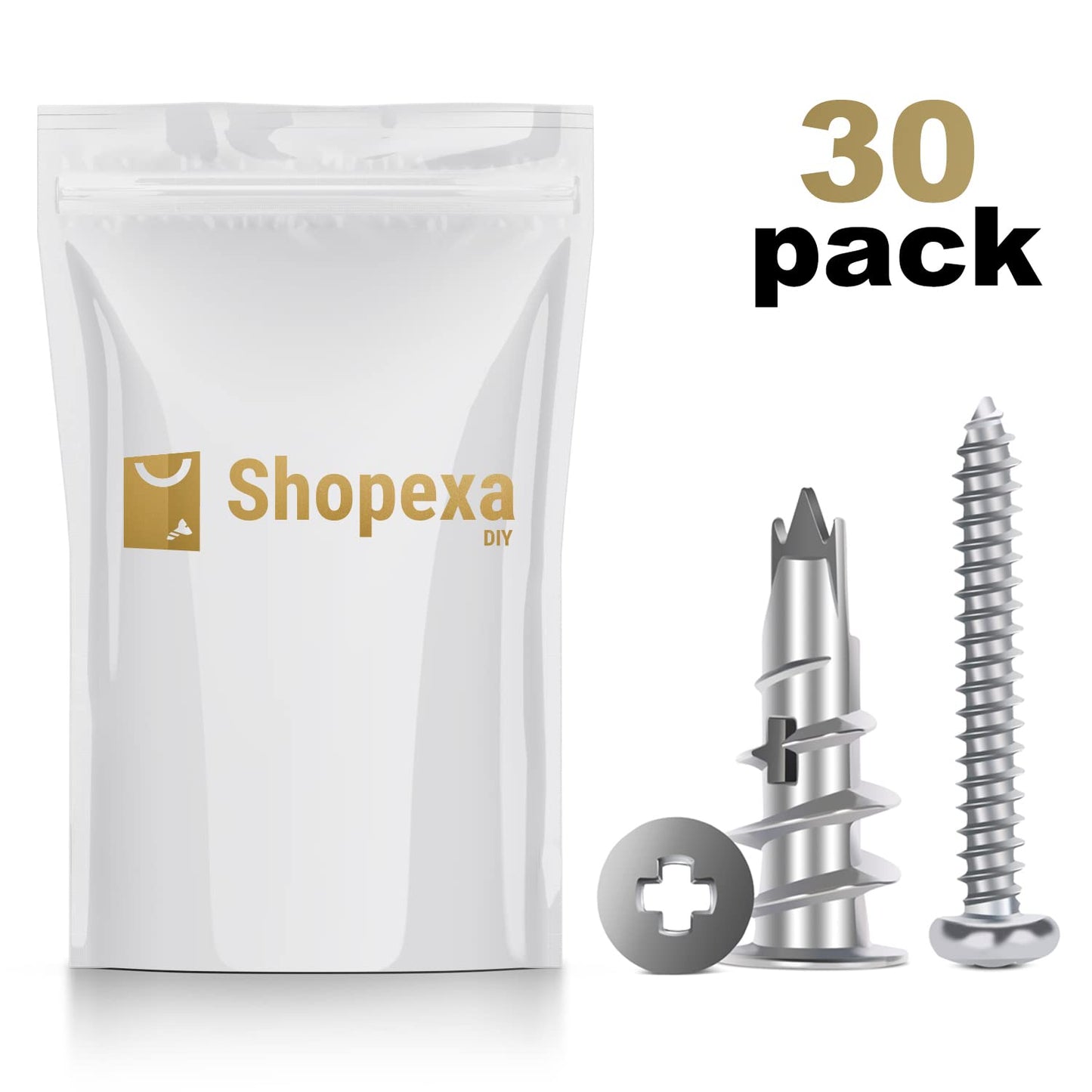 Shopexa 30pk Plasterboard Fixings, Metal & Self Drilling Heavy Duty Plasterboard Wall Plug, Plasterboard Screws with Achors for Stronger Grip & Lasting Quality for Wall Hanging Stuff